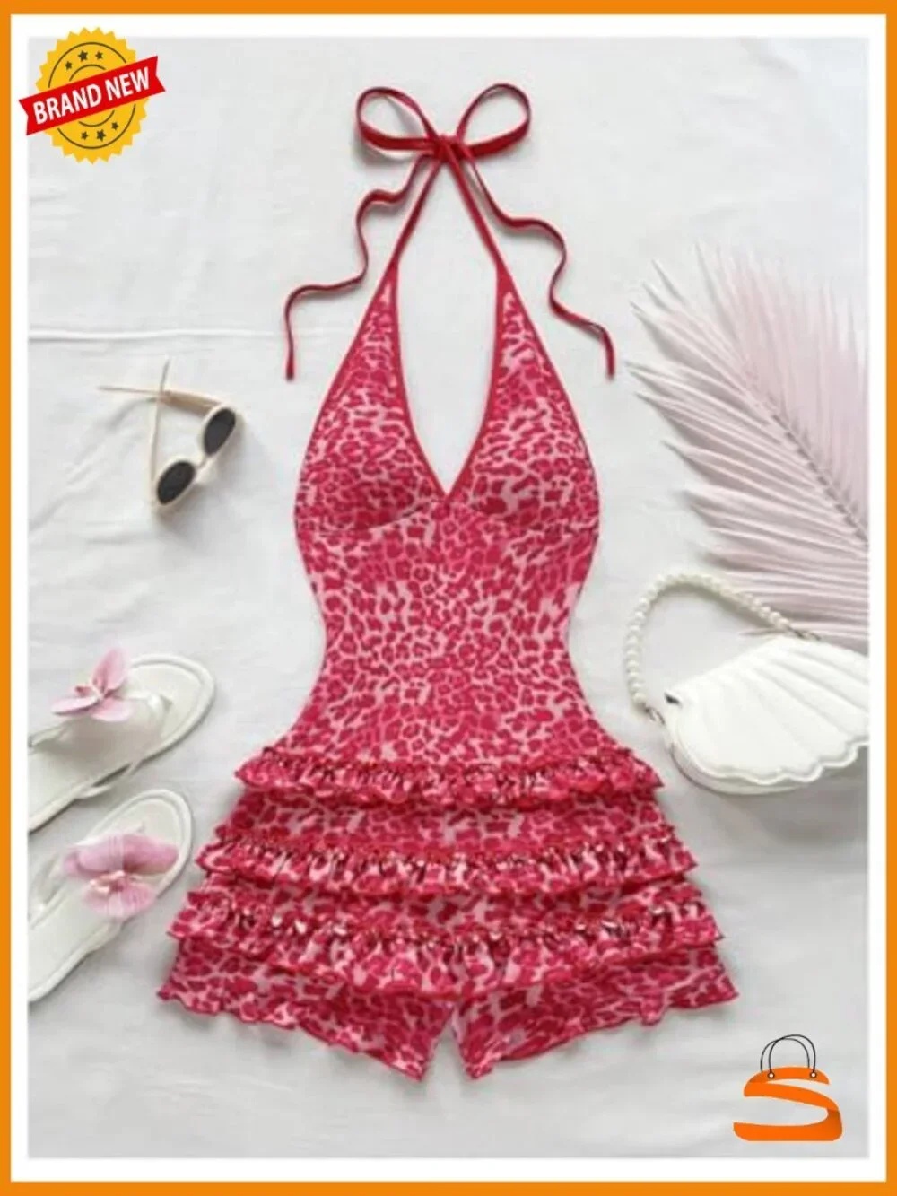 Halter Neck Romper with Ruffle Hem - Sexy Y2K Jumpsuit